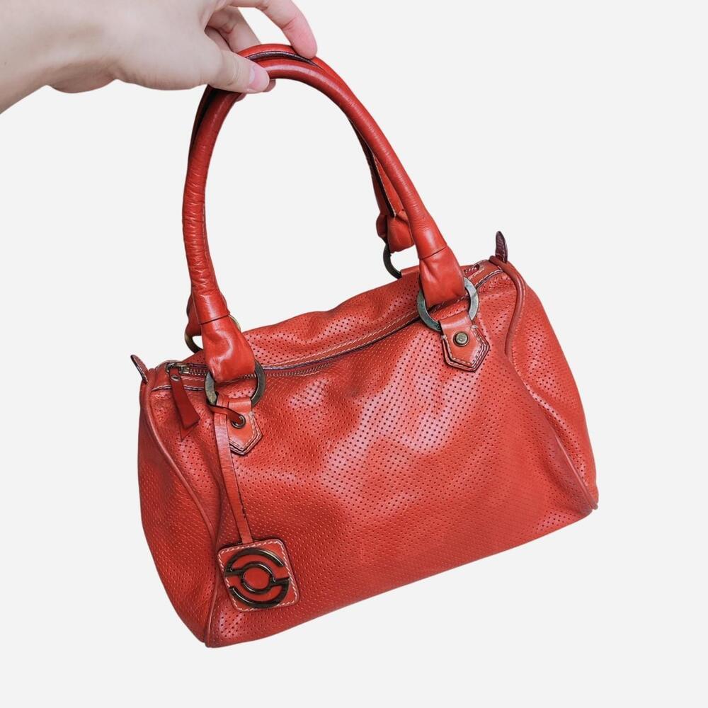 Giorgio Made in Italy orange leather handbag with perforated texture